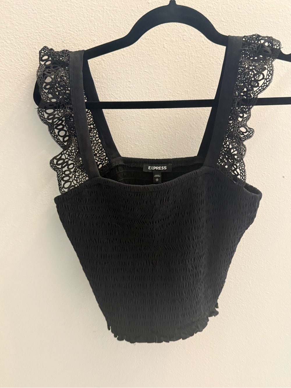 Express Black Smocked Tank with Lace Straps